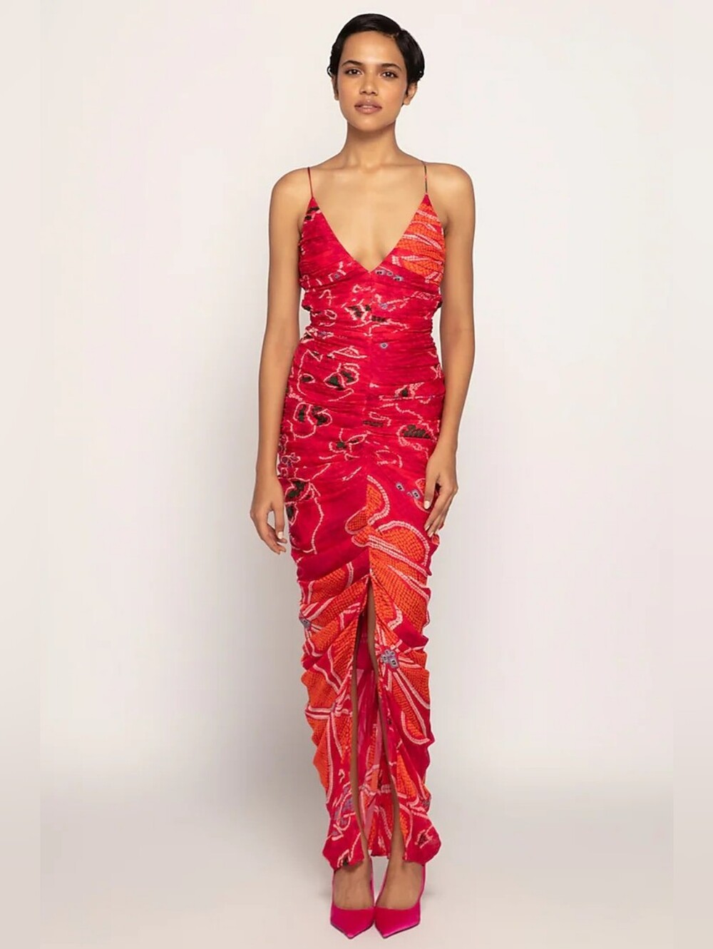 NWOT SAAKSHA & KINNI  COTTON SILK BANDHANI PRINTED MAXI DRESS